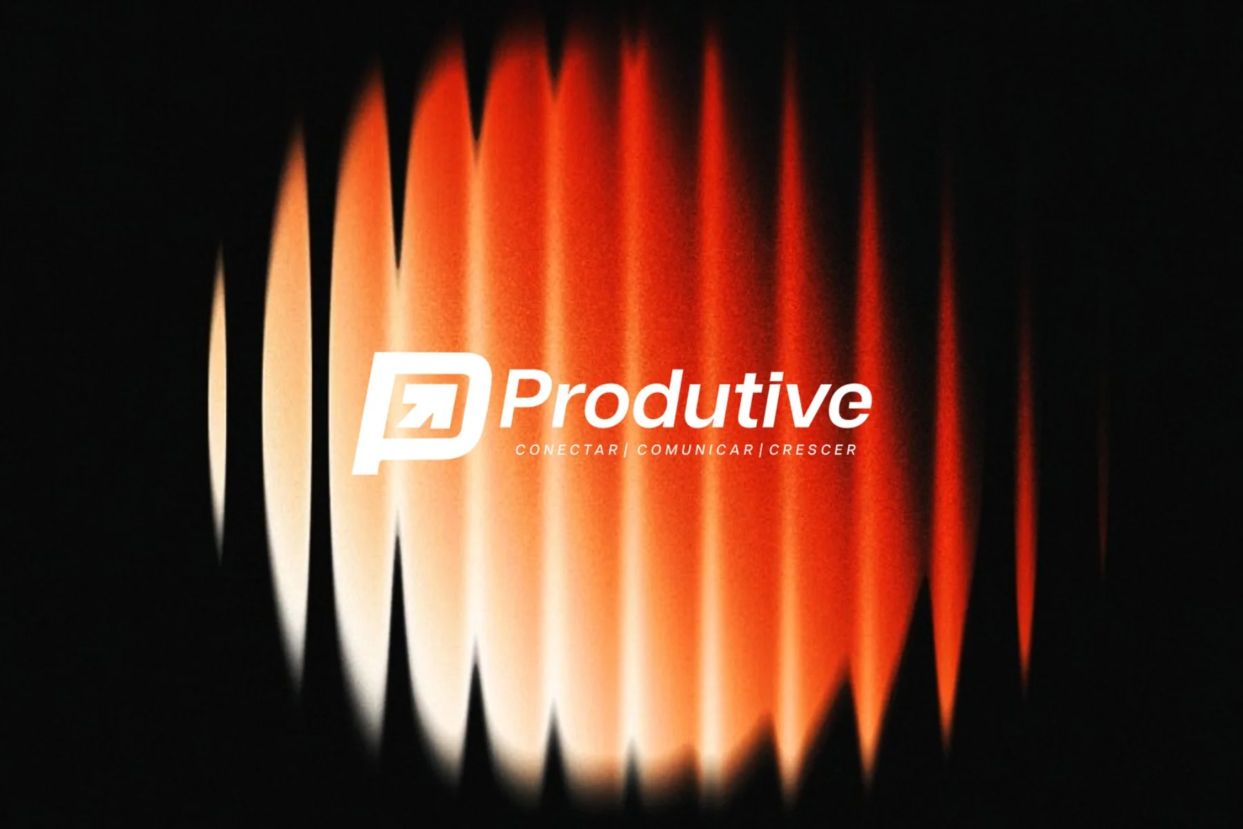O logo da Produtive em branco sobre faixas de luz laranja num fundo preto