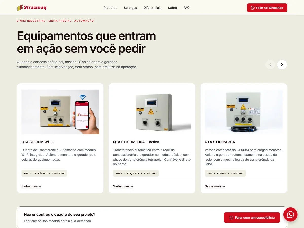 Três quadros de transferência automática em cartões, com foto, nome do modelo e uma linha de descrição